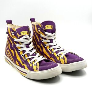 Skicks LSU Tigers High Top Sneakers Mens 9M Purple Gold Stripe Gameday Fan